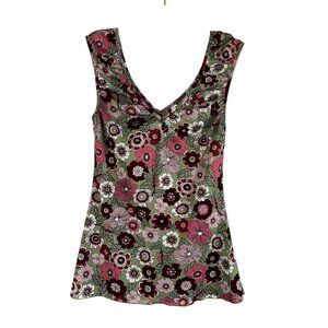 Colorful Retro Floral Tank Top Pink XL Boho Indie Folk Festival Cottage Whimsy